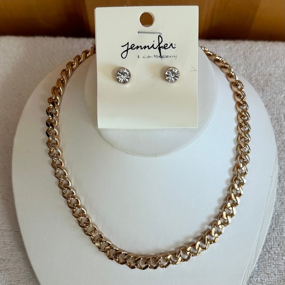 Jennifer & CO. Women’s Gold & Crystal Earring Necklace Set, Reversible, NEW! - Picture 7 of 14